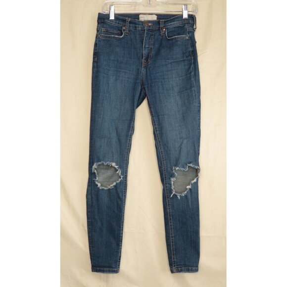 Free People Skinny Jeans Dark Wash Distressed Stretch Urban Outfitters Size 27 - Picture 1 of 11